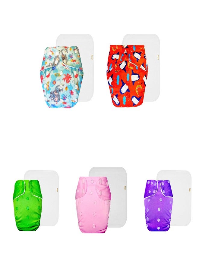 Dumbledo Premium Cloth Diaper with Cotton Insert (Pack of 5) | Snug Fit | 6-Layer Absorbent Pad | Adjustable Snaps | Perfect for Indian Summers | 3 Months - 3 Years | Unisex Baby - Image 1
