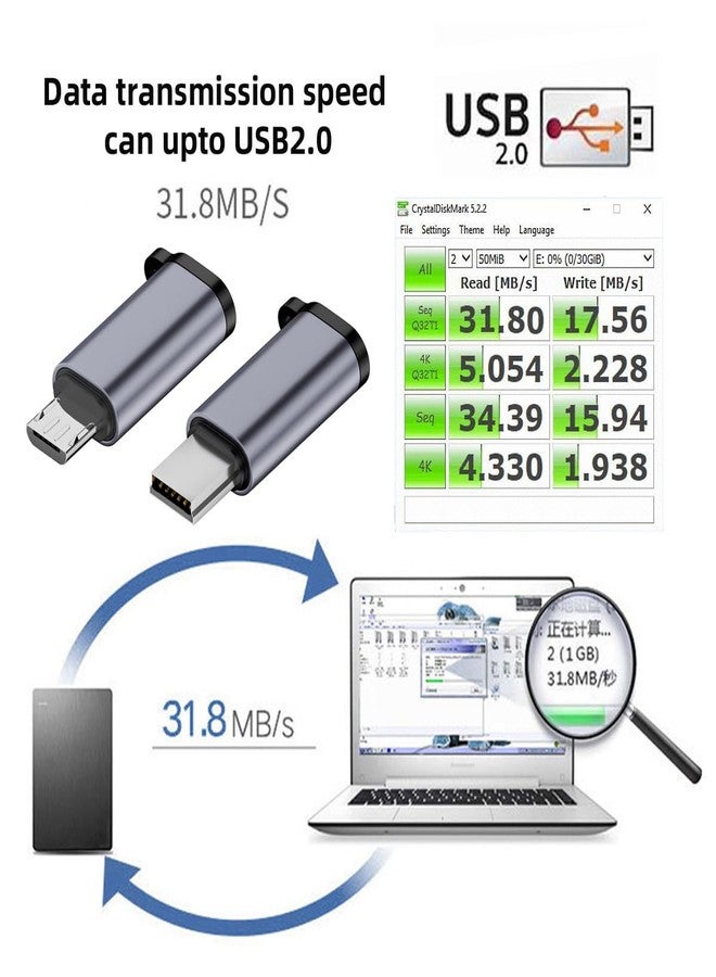 CY Adapter 2pcs/lot USB-C USB2.0 Type C Female to Micro Mini USB Male Power Adapter 480Mbps Data with Chain Holes - Image 3