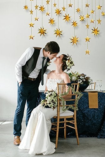 pinkblume Gold Party Decorations Star Garlands Streamer Gold 3D Stars Metallic Paper Hanging Bunting Banner for Birthday Wedding Baby Bridal Shower Holiday Christmas Ramadan EID Mubarak Party Supplies - Image 5