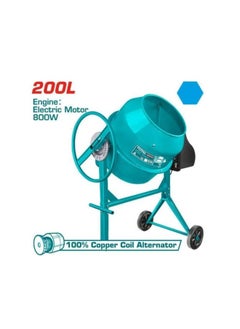 TOTAL TOTAL Electric Concrete Mixer 800W (TCM200-1) – 200L Drum Capacity, 150L Mixing Output, Copper Wire Induction Motor, 28rpm Drum Speed for Construction and DIY Projects  - Image 1