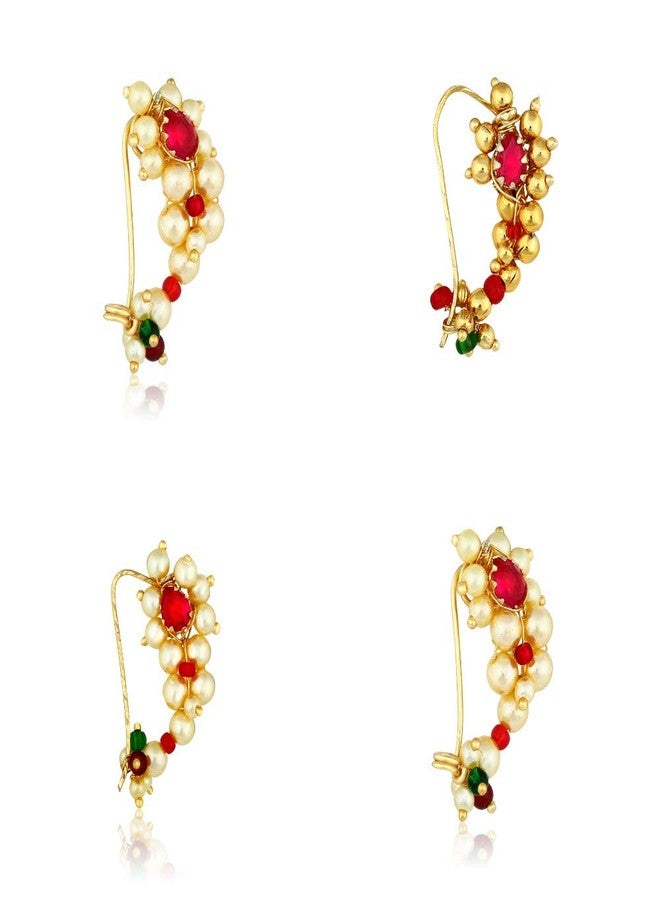 Amaal Traditional Jewellery Gold Plated Maharashtrian Wedding Combo Nose pin/Nath Nose Ring for Women Girls (4 pcs) -Nath COMBO-A703 - Image 1