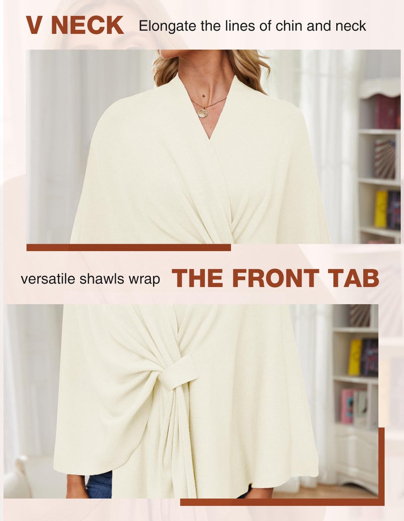 PULI Women's Elegant Shawl Wraps Soft Open Front Poncho Sweater for Spring Fall Winter ivory white - Image 5