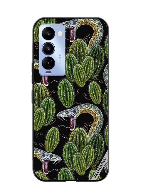 Protective Case Cover For Tecno Camon 18/18 P Embroidery, Cactus And Snakes Seamless Design Multicolour