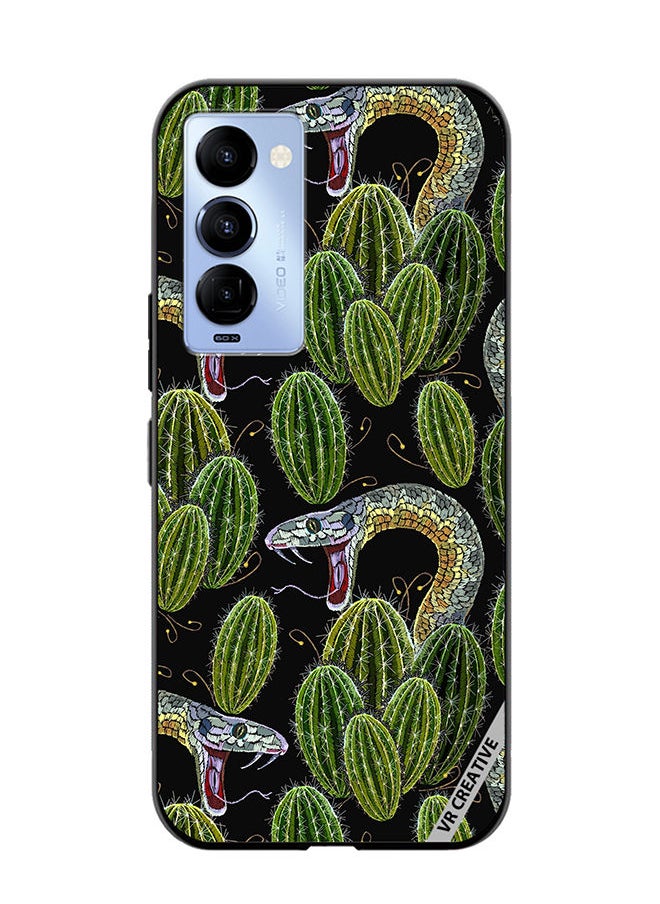Protective Case Cover For Tecno Camon 18/18 P Embroidery, Cactus And Snakes Seamless Design Multicolour