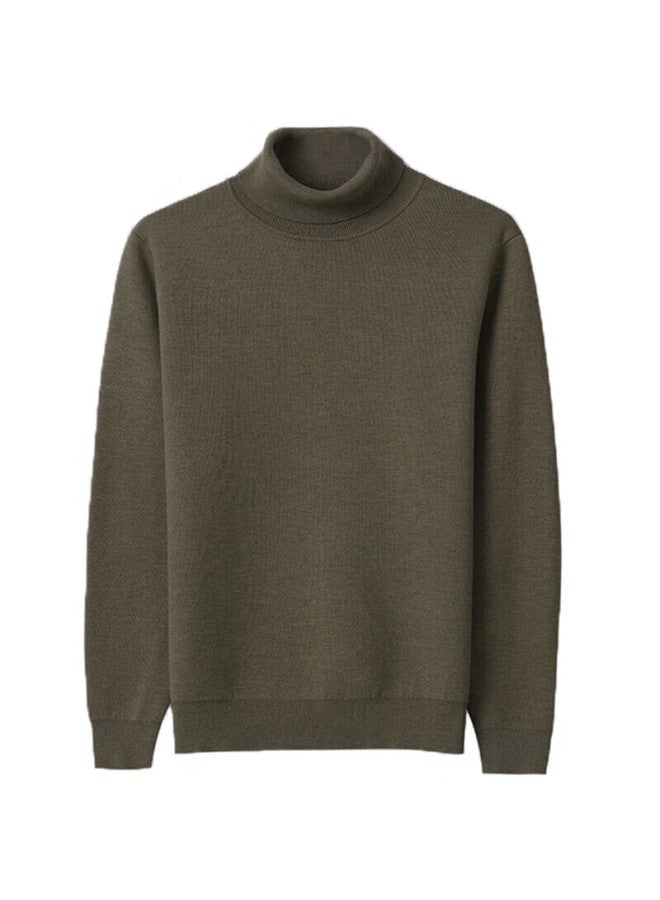 Markless Men's Autumn Winter Warm Turtleneck Knit Sweater Casual Pullover Base Shirt 1713 Brown Leaf XL - Image 1
