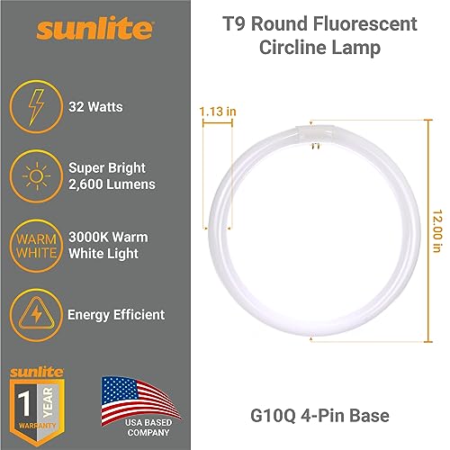 Sunlite 41430 FC12T9/WW T9 Round Fluorescent Circline Lamp, 32 Watts, 2600 Lumens, 3000K Warm White, RoHS Compliant, G10Q 4-Pin Base, 1 Pack - Image 2