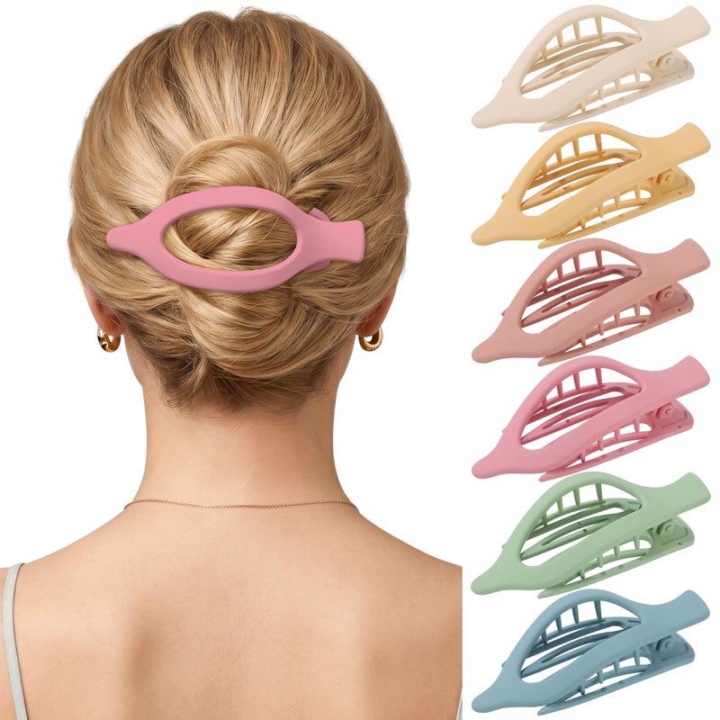 AWAYTR French Flat Hair Clips for Women 6Pcs Flat Hair Claws for Thin Thick Hair Strong Hold No Slip Grip Hair Claw Clips for Women Girls Matte Bright colorL46 IN W197IN - Image 2