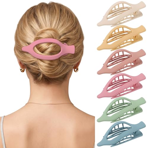 AWAYTR French Flat Hair Clips for Women 6Pcs Flat Hair Claws for Thin Thick Hair Strong Hold No Slip Grip Hair Claw Clips for Women Girls Matte Bright colorL46 IN W197IN - Image 1