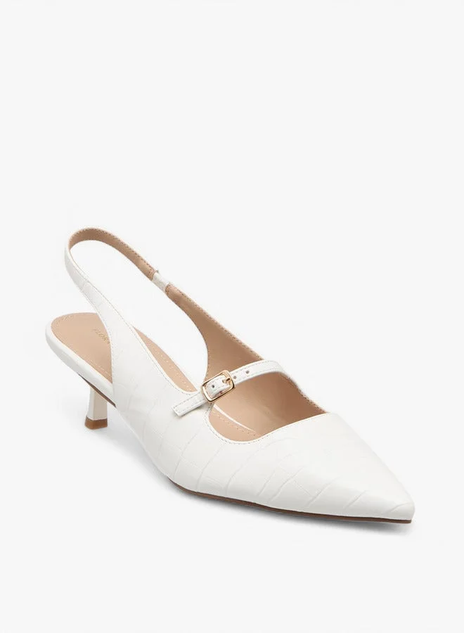 Flora Bella By Shoexpress Textured Slip-On Shoes with Kitten Heels