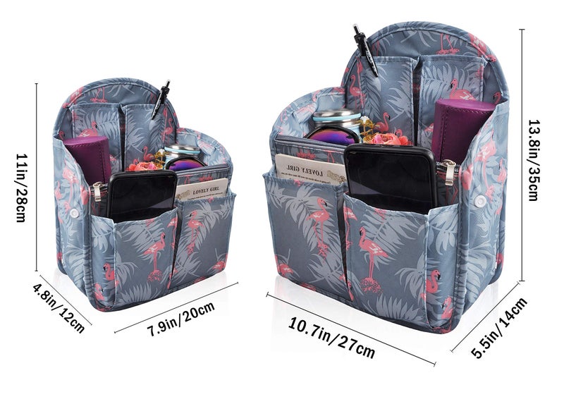 Vercord Backpack Organizer Insert Liner Hanging Travel Bag in Bag with Many Pockets Blue Flamingo Large - Image 4