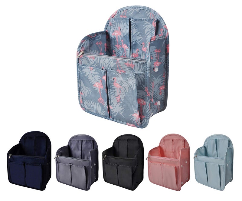 Vercord Backpack Organizer Insert Liner Hanging Travel Bag in Bag with Many Pockets Blue Flamingo Large - Image 3