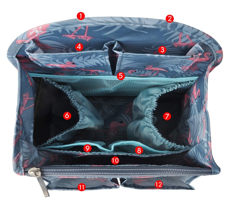 Vercord Backpack Organizer Insert Liner Hanging Travel Bag in Bag with Many Pockets Blue Flamingo Large - Image 5