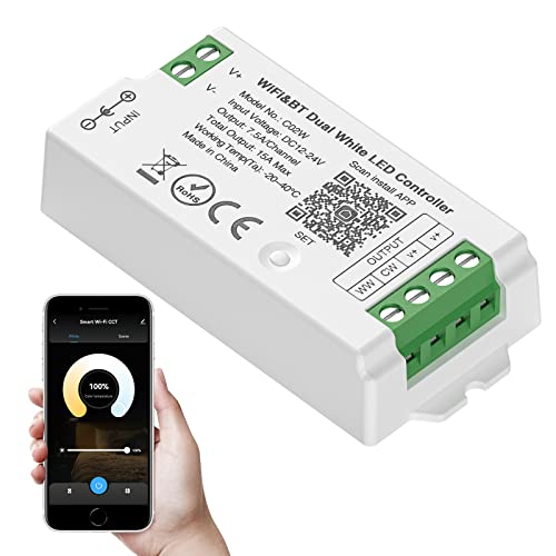 SEZO C02W WiFi Bluetooth Dual White LED Strip Controller Group Control Support Tuya Smart Life APP/Voice Control Compatible with LM091 LM096 LM007 LM097 CCT Remote DC12-24V - Image 1
