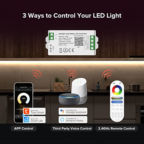 SEZO C02W WiFi Bluetooth Dual White LED Strip Controller Group Control Support Tuya Smart Life APP/Voice Control Compatible with LM091 LM096 LM007 LM097 CCT Remote DC12-24V - Image 3