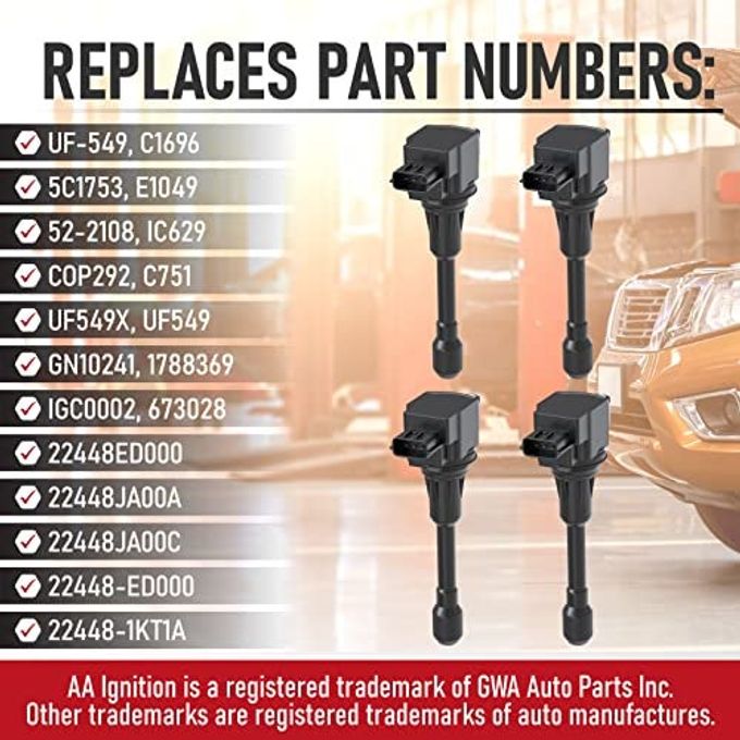 AA Ignition Ignition Coil Pack Set of 4 Compatible with Nissan & Infiniti Vehicles 2007-2017 Altima 2.5L, Sentra, Rogue, Cube, Versa, QX60, FX50, M56 Replaces 22448JA00C, 22448ED000, 22448JA00A, UF549 - Image 3