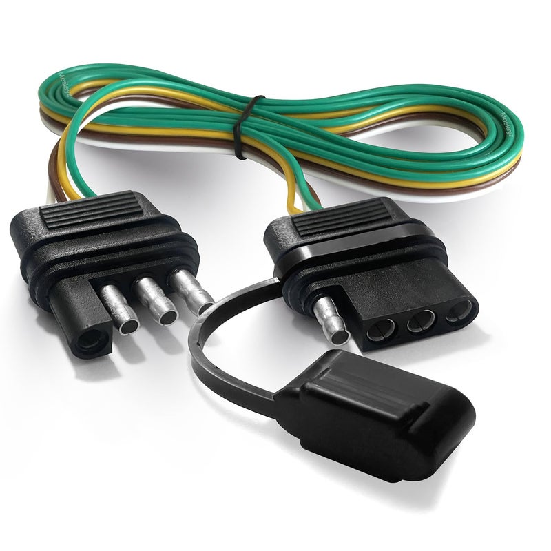 Mosleyz Trailer Wire Extension 4Way 4 Pin Plug 4 Wire 4Flat Connector with Male Female Plug 18 AWG 59 inch Hitch Light Trailer Wiring Harness Extender Witch Dust Cover - Image 3