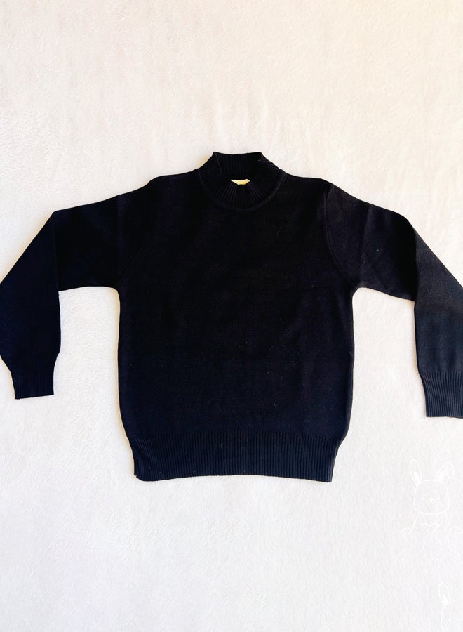 Little Bunnies Girls Black Basic Knitted Half Collar Pullover - Image 1