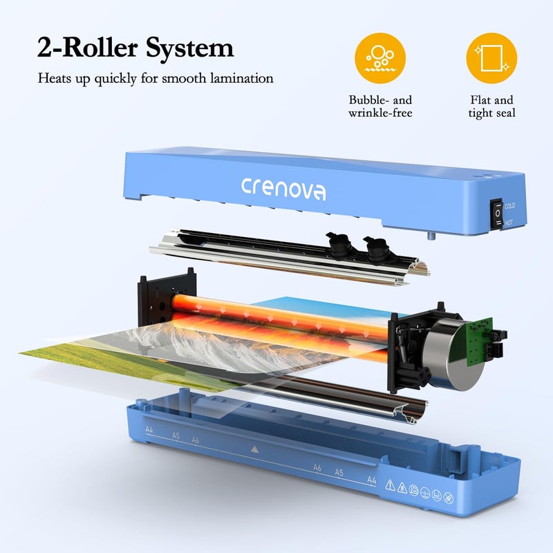 Crenova Laminator Machine with 10 Laminating Sheets, A4 Laminating Machine Hot & Cold with Fast Warm Technology, Thermal Laminator 9 Inch for Home Office School Business Blue - Image 5