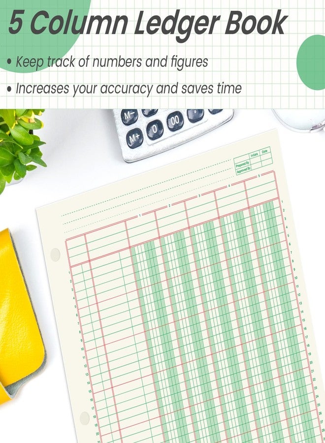 gisgfim 2 Pads 100 Sheets Columnar Analysis Pad 3 Hole Punch Accounting Ledger Book 8-1/2 x 11 Ledger Paper Pad Double Page Format Columnar Pads for Business Bookkeeping & Data(5 Column Ledger) - Image 3