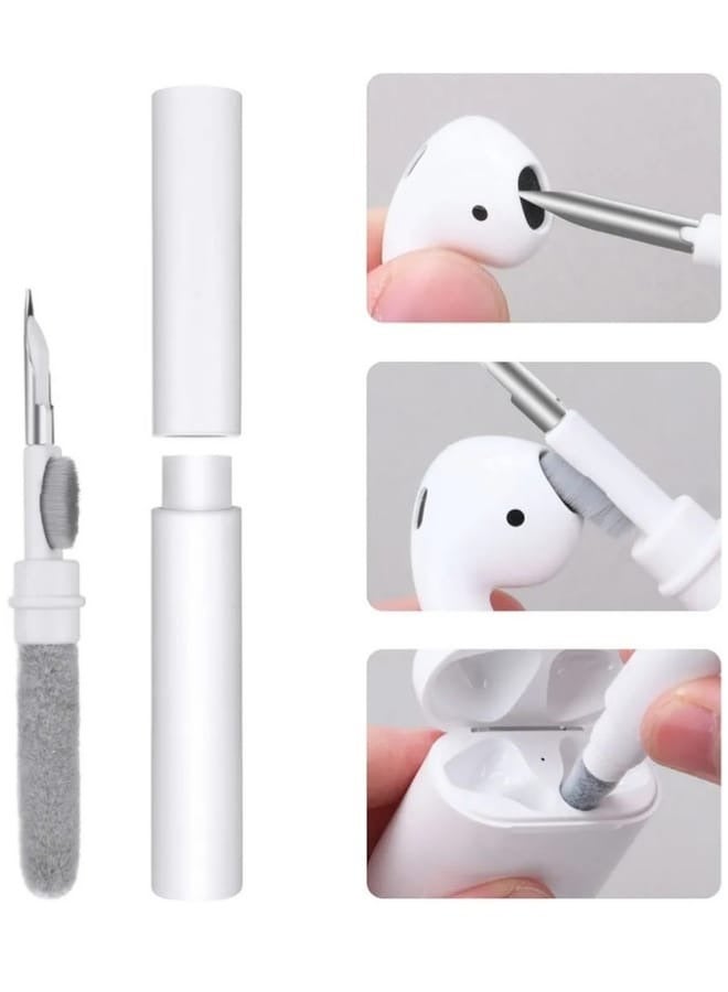 تقليدي قلم تنظيف متعدد الوظائف مزود بفرشاة ناعمة – أداة تنظيف لسماعات AirPods Pro وسماعات البلوتوث وصندوق الشحن والعدسات والكاميرات والهواتف المحمولة – لون أبيض - Image 1