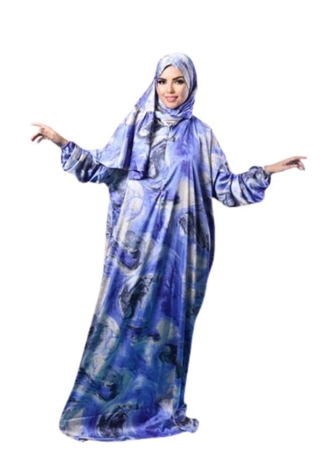 اسدال صلاة ستان حريرارماني مستورد للنساء طقم صلاة مع حجاب متصل وسوستة سحرية، عباية بطرحة بنقشات وألوان مبهجة، فري سايزاسدال رمضان،متعدد الالوان  - Image 1