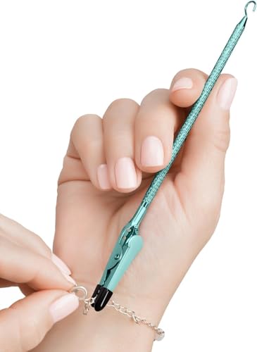 Mission Gallery Bracelet Helper Tool with Hook - Fastener Helper Tool for Bracelet, Necklace, Jewelry, Watch - Clip, Clasp Helper - Portable, Easy-to-Use, Made of Metal - Teal - Image 1