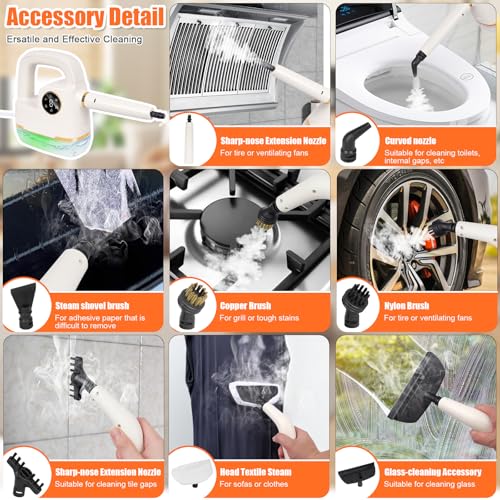 Foandbevi STEAM CLEANER Handheld [One Click Clean] Steamer for Cleaning 10-in-1 High Pressure Steam Cleaner for Home/Car Detailings/Fabric etc. Separate Design|Digital Display|Two Cleaning Methods - Image 3