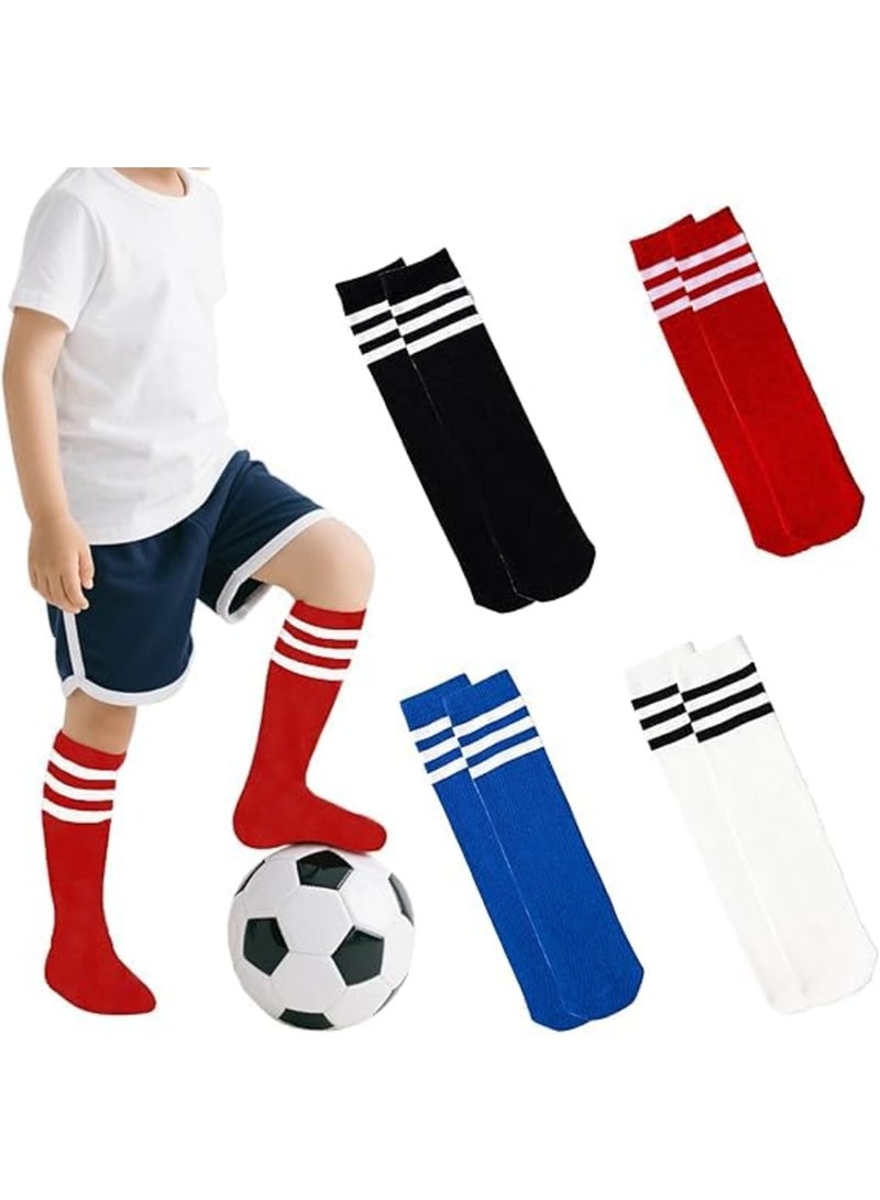 SYOSI جوارب كرة القدم للأطفال - جوارب رياضية عالية الركبة بطول 28 سم للأولاد والبنات، جوارب رياضية ناعمة وقابلة للتنفس لكرة القدم، البيسبول، سوفتبول، التدريب والارتداء اليومي، 4 أزواج - Image 1