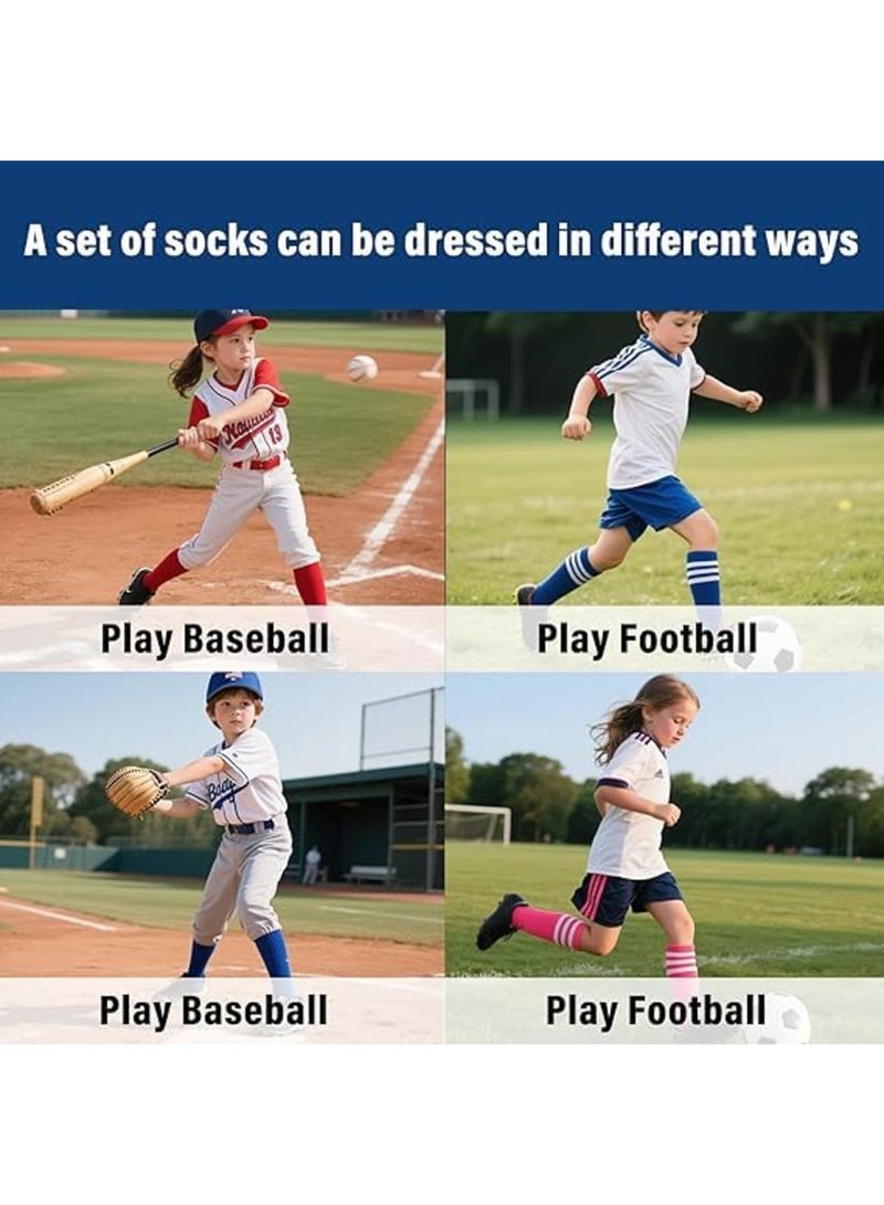 SYOSI جوارب كرة القدم للأطفال - جوارب رياضية عالية الركبة بطول 28 سم للأولاد والبنات، جوارب رياضية ناعمة وقابلة للتنفس لكرة القدم، البيسبول، سوفتبول، التدريب والارتداء اليومي، 4 أزواج - Image 5