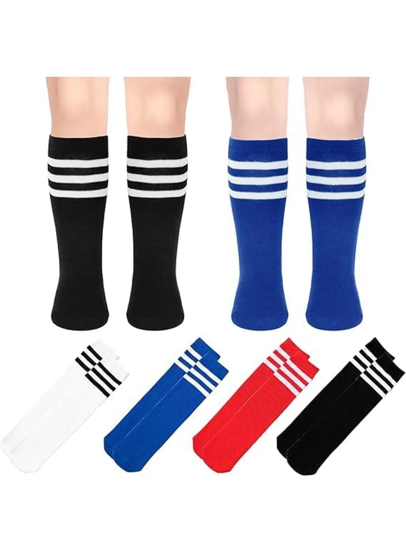 SYOSI جوارب كرة القدم للأطفال - جوارب رياضية عالية الركبة بطول 28 سم للأولاد والبنات، جوارب رياضية ناعمة وقابلة للتنفس لكرة القدم، البيسبول، سوفتبول، التدريب والارتداء اليومي، 4 أزواج - Image 2