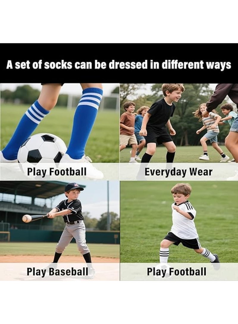 SYOSI جوارب كرة القدم للأطفال - جوارب رياضية عالية الركبة بطول 28 سم للأولاد والبنات، جوارب رياضية ناعمة وقابلة للتنفس لكرة القدم، البيسبول، سوفتبول، التدريب والارتداء اليومي، 4 أزواج - Image 4