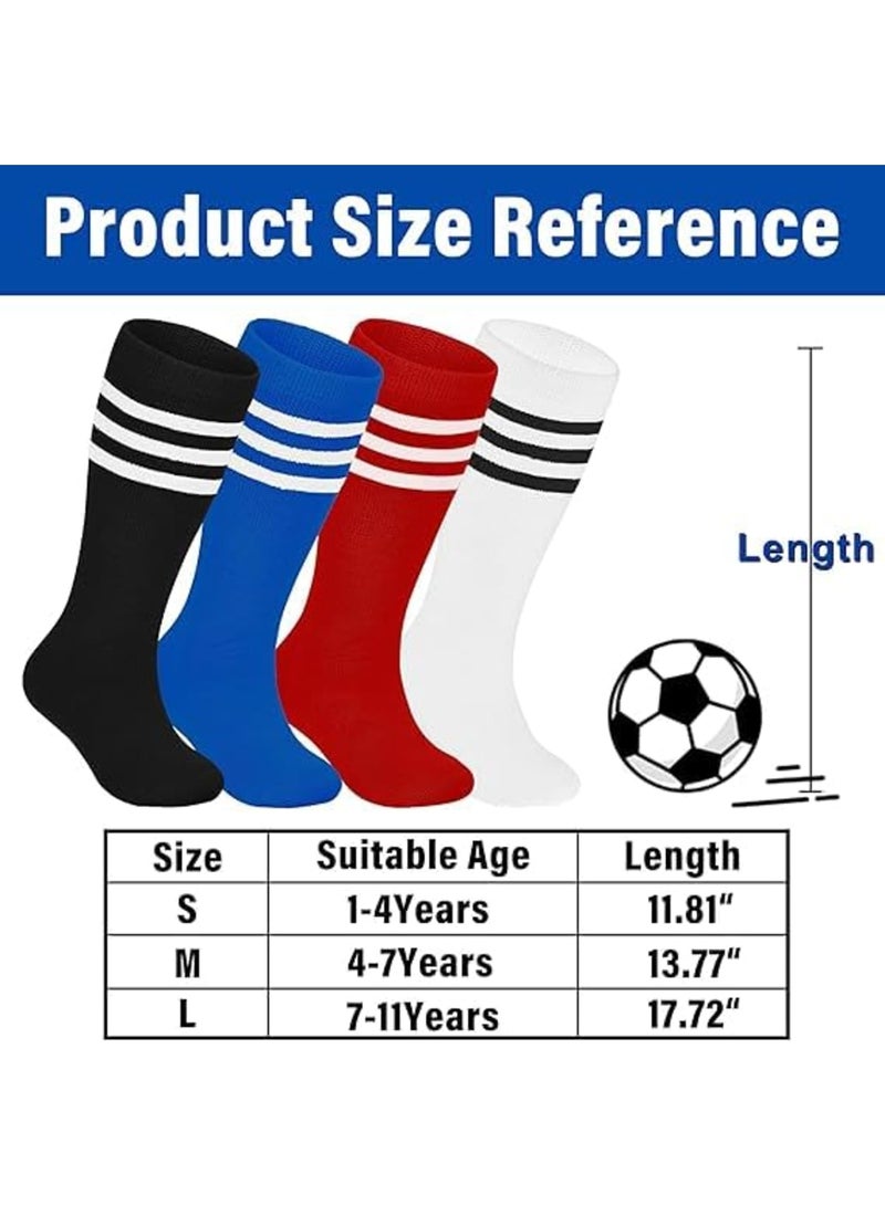 SYOSI جوارب كرة القدم للأطفال - جوارب رياضية عالية الركبة بطول 28 سم للأولاد والبنات، جوارب رياضية ناعمة وقابلة للتنفس لكرة القدم، البيسبول، سوفتبول، التدريب والارتداء اليومي، 4 أزواج - Image 3