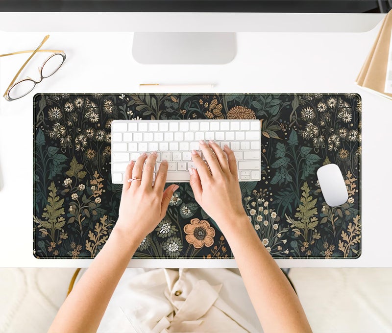 DSKGSJH Dark Flower Desk Mat Floral Plants Mouse Pad, Aesthetic Wildflowers Large Gaming Mousepad Desk Pad, XXL Keyboard Mouse Mat Full Desktop Mat Women Office Desk Accessories Cover Mat 31.5"x15.75" - Image 4