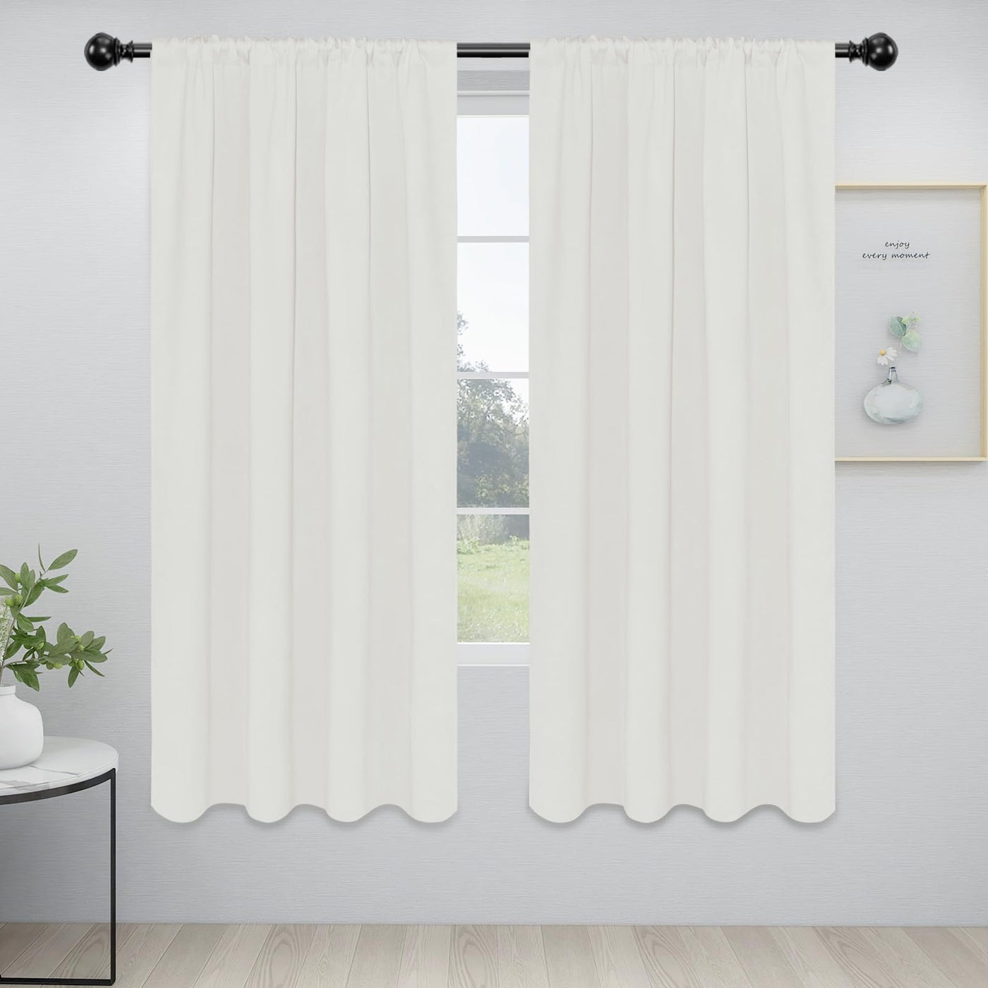 Easy-Going Rod Pocket Blackout Curtains for Bedroom Room Darkening Window Curtains for Living Room Thermal Insulated Noise Reduction Solid Window Drapes 2 Panels(42x72 in Ivory)