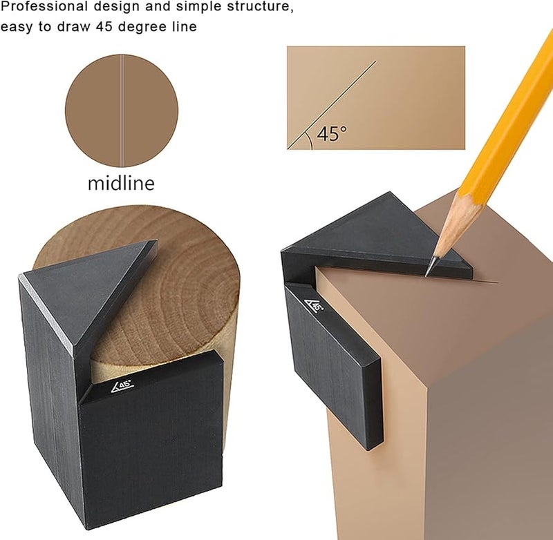 Black Aluminum Alloy 45 Degree Angle Center Line Scriber Woodworking Marking Tool - Image 3