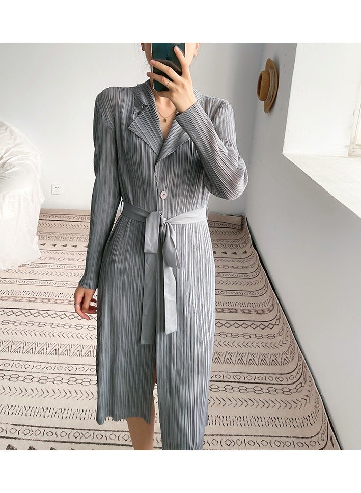Shougu New Belt Collection Pleated Suit Collar Dress  - Image 1