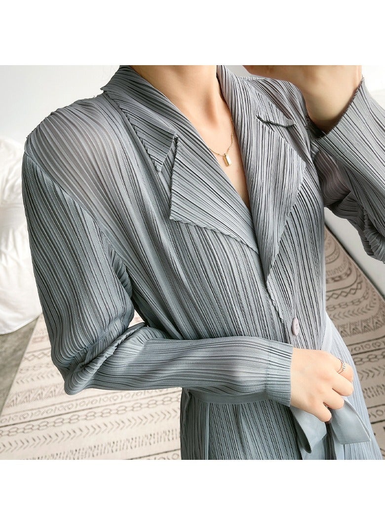 Shougu New Belt Collection Pleated Suit Collar Dress  - Image 2