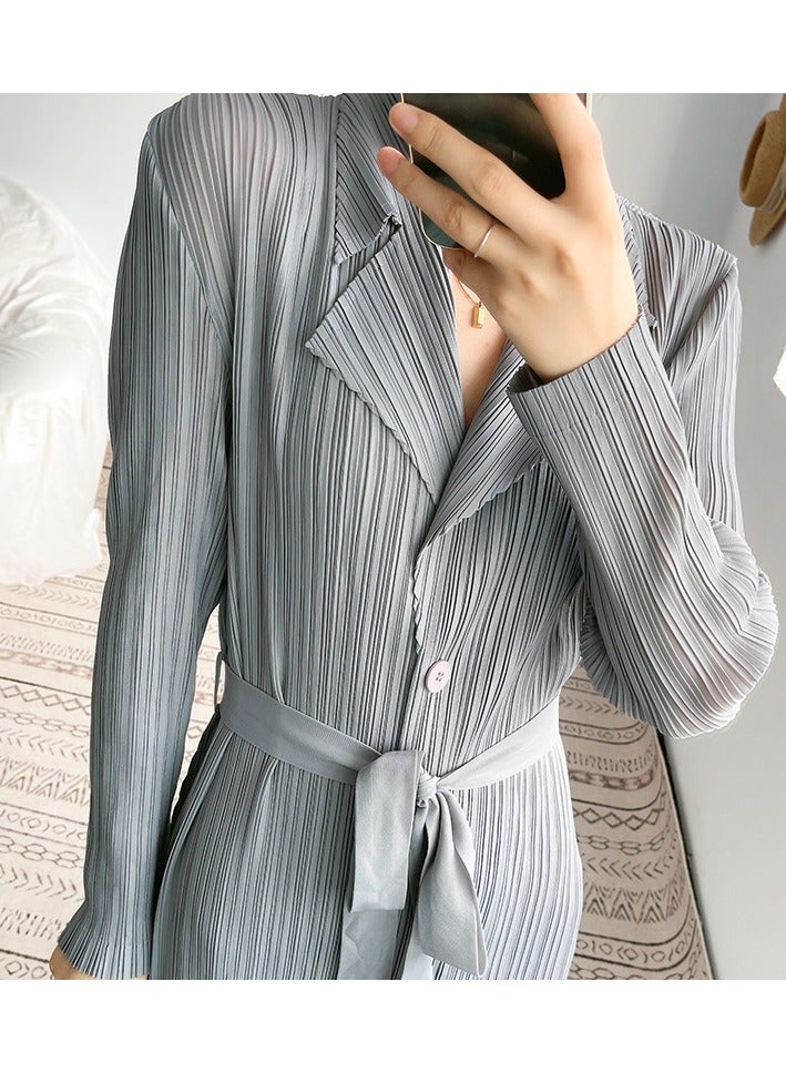 Shougu New Belt Collection Pleated Suit Collar Dress  - Image 3