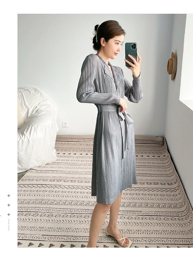 Shougu New Belt Collection Pleated Suit Collar Dress  - Image 4