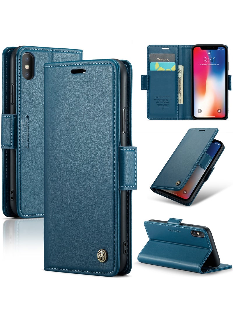 Phone Case for Apple iPhone X / iPhone Xs Anti-scratch Leather Kickstand Card Slot Money Pocket blue - Image 1