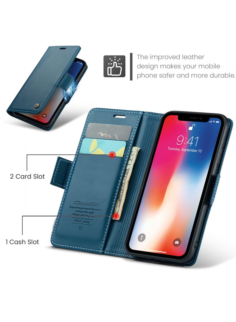 Phone Case for Apple iPhone X / iPhone Xs Anti-scratch Leather Kickstand Card Slot Money Pocket blue - Image 2