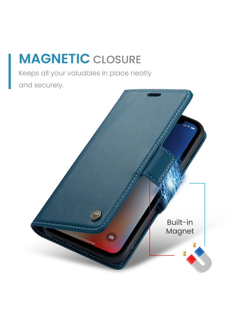 Phone Case for Apple iPhone X / iPhone Xs Anti-scratch Leather Kickstand Card Slot Money Pocket blue - Image 3
