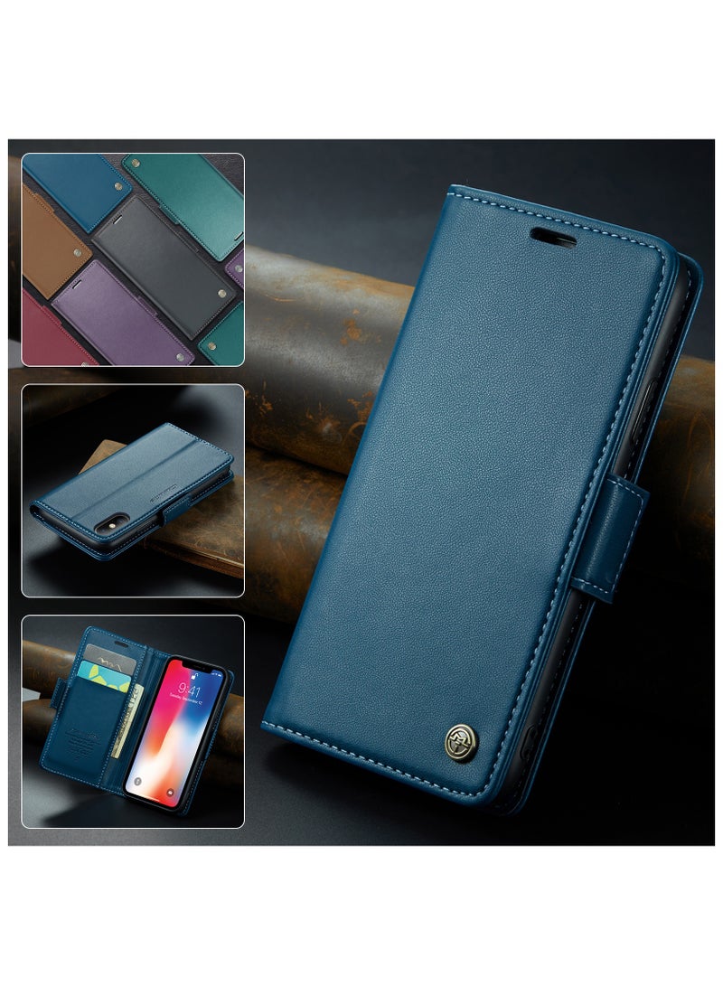 Phone Case for Apple iPhone X / iPhone Xs Anti-scratch Leather Kickstand Card Slot Money Pocket blue - Image 4