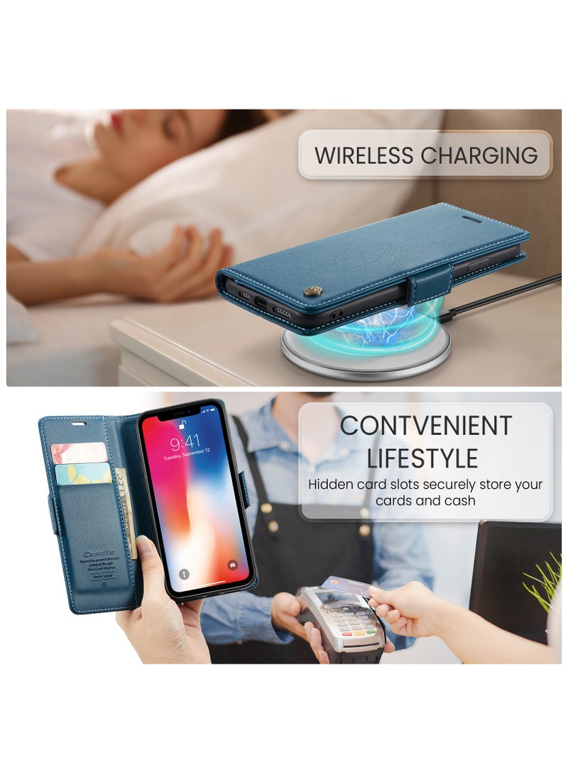 Phone Case for Apple iPhone X / iPhone Xs Anti-scratch Leather Kickstand Card Slot Money Pocket blue - Image 5