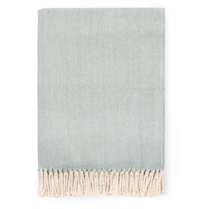 CELINE HERRINGBONE 100 COTTON THROW BLANKET SLATE BLUE
