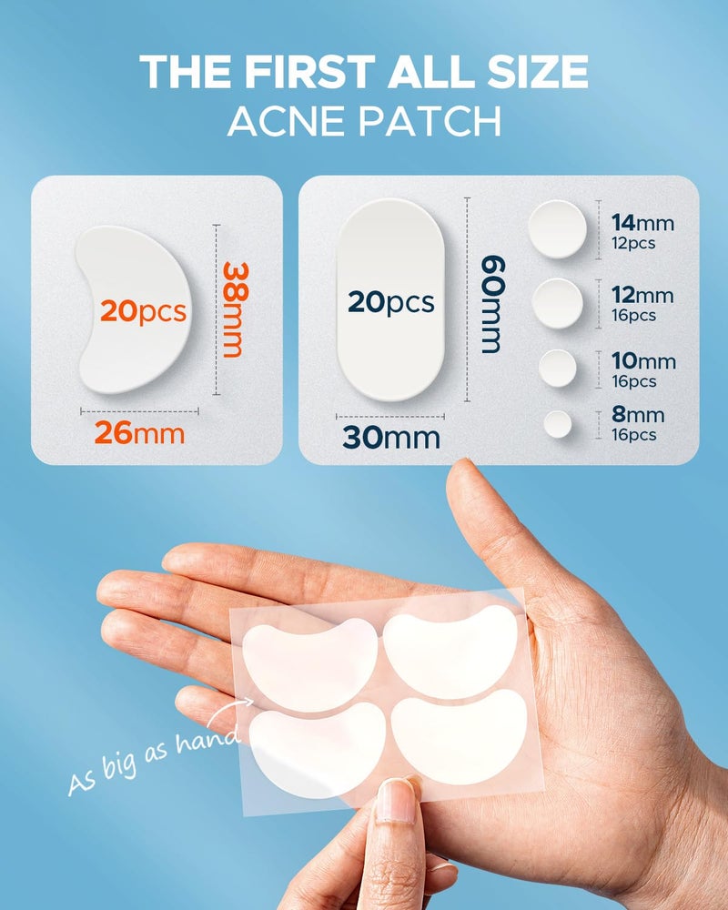 LitBear Large Acne Pimple Patches, 6 Sizes 100 Patches for Large Breakouts, Acne Patches for Face, Chin or Body, Acne Spot Patch with Tea Tree & Calendula Oil, Hydrocolloid Bandages for Acne Skin - Image 2