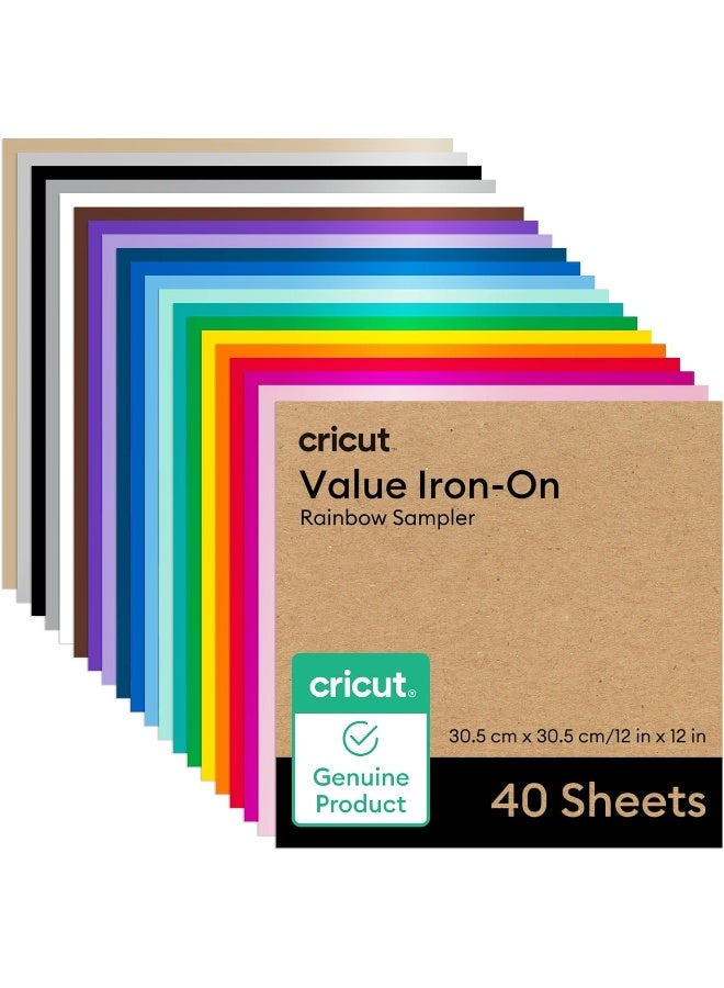 Cricut® Value Iron-On, Rainbow Sampler - 12 in x 12 in (40 ct)- HTV Heat Transfer Vinyl - Image 1