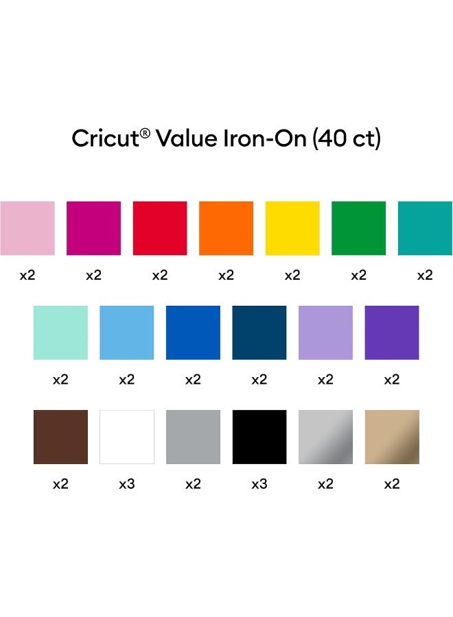 Cricut® Value Iron-On, Rainbow Sampler - 12 in x 12 in (40 ct)- HTV Heat Transfer Vinyl - Image 2