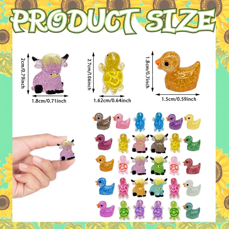 AWEELON 84Pcs Glitter Mini Resin Animal Including Duck Cow Turtles Miniature Decor Glowing Figure Animal Figurine Aquarium Dollhouse Decor for for Craft,Dollhouse,Home Decoratio - Image 2