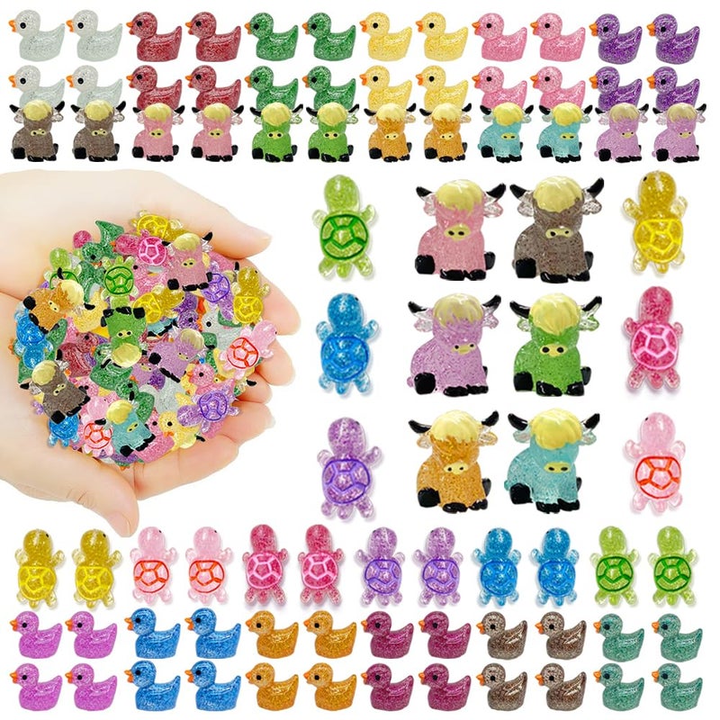 AWEELON 84Pcs Glitter Mini Resin Animal Including Duck Cow Turtles Miniature Decor Glowing Figure Animal Figurine Aquarium Dollhouse Decor for for Craft,Dollhouse,Home Decoratio - Image 1